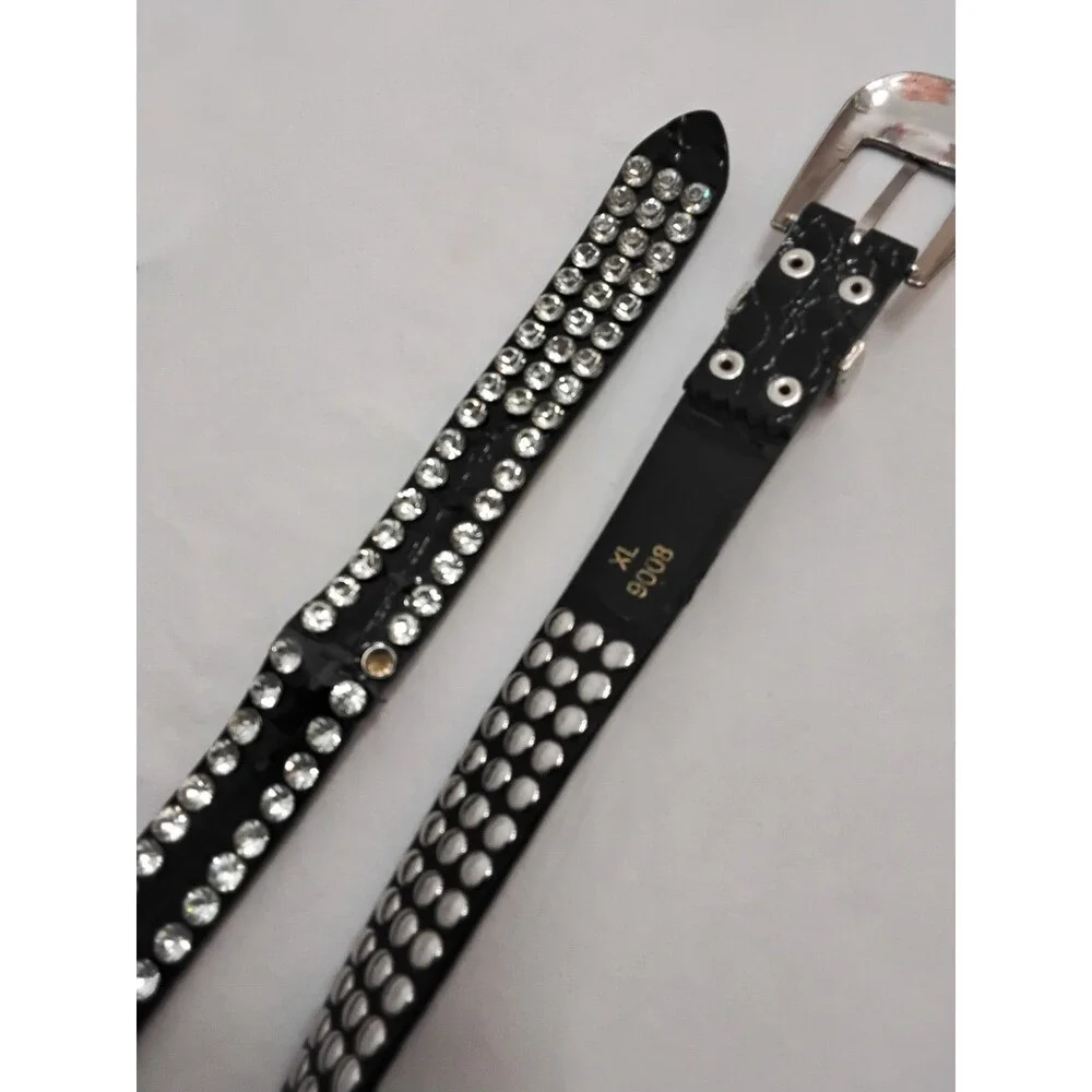 Womens  Sz XLarge Belt Leather Black Studded Cowgirl Bling